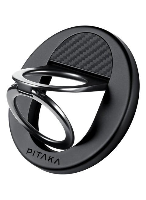 PITAKA Phone Ring Holder Magnetic Phone Grip 3 Compatible with MagSafe Ring for iPhone 15/14/13/12 [MagEZ Grip 3] Pattern Name: Black (Double Ring)