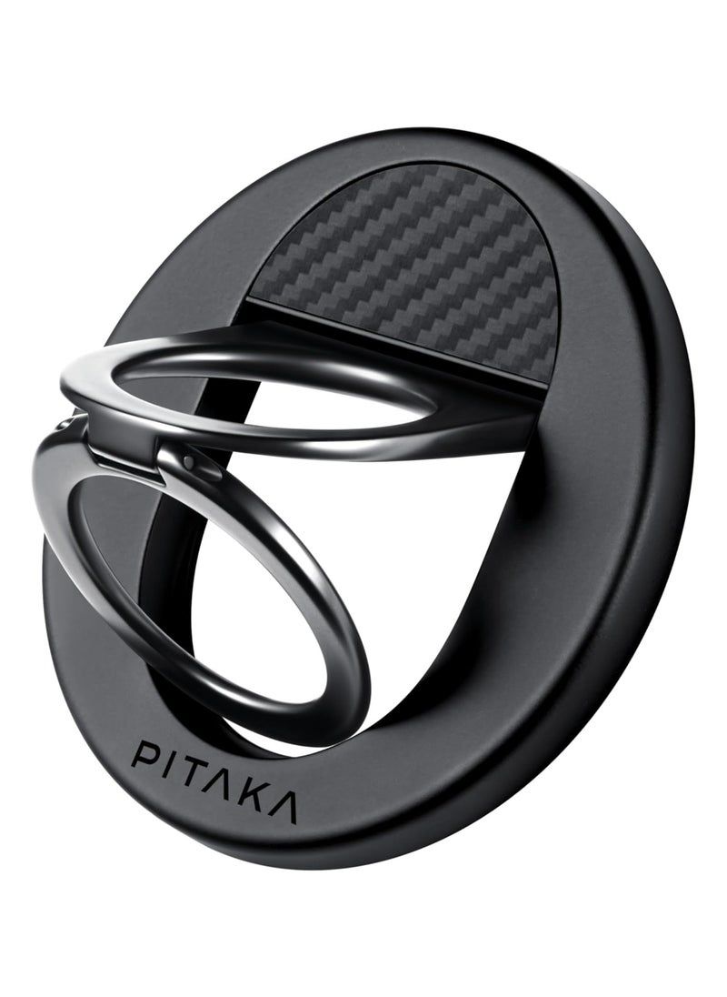 PITAKA - PITAKA Phone Ring Holder Magnetic Phone Grip 3 Compatible with MagSafe Ring for iPhone 15/14/13/12 [MagEZ Grip 3] Pattern Name: Black (Double Ring) - Image 1