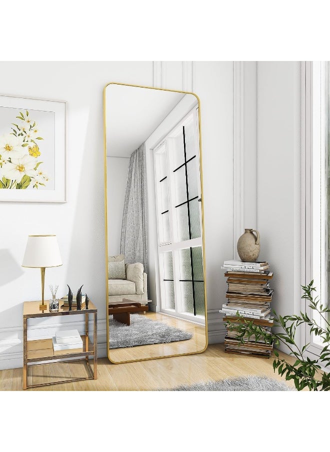 Y&D Full Length Mirror 165x60cm Arched Aluminum alloy Large Standing Dressing Mirror Hanging Leaning Against Wall Mounted Mirror with Stand for Bedroom Locker Room Living Room Glass Gold  - Image 4