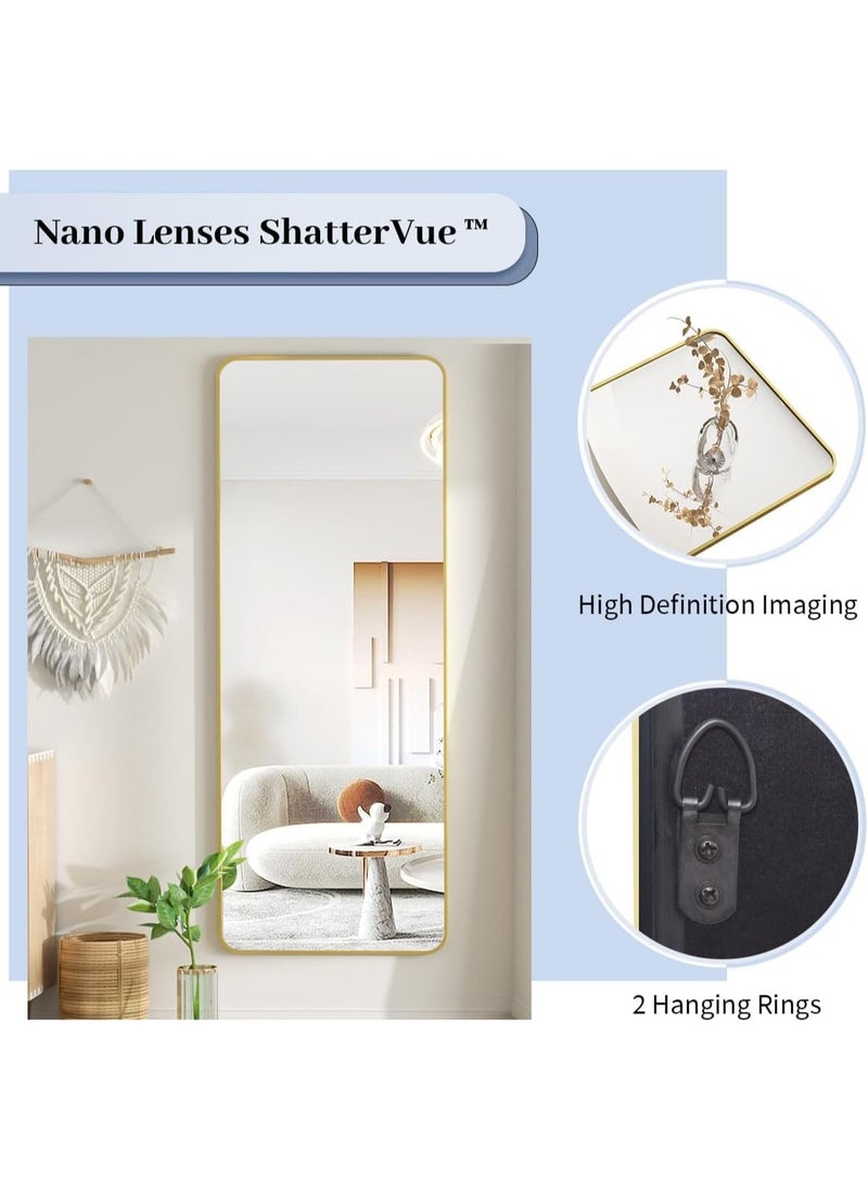 Y&D Full Length Mirror 165x60cm Arched Aluminum alloy Large Standing Dressing Mirror Hanging Leaning Against Wall Mounted Mirror with Stand for Bedroom Locker Room Living Room Glass Gold  - Image 2