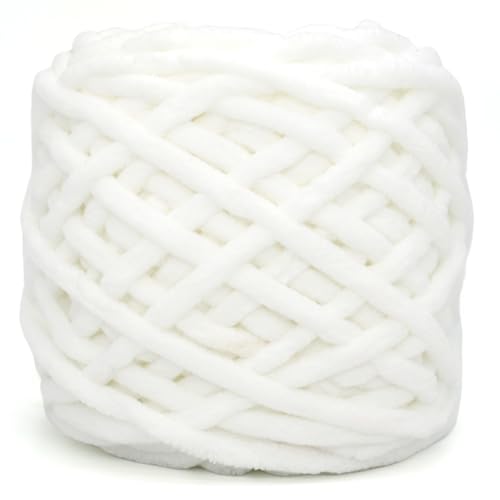 YARFOFUN Chunky Chenille Yarn for Crocheting,White Fluffy Velvet Plush Yarn Thick Soft Chunky Chenille Yarn Baby Blanket Yarn for Crocheting Knitting Beginners 100g(White) - Image 1