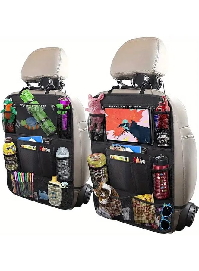 2Pcs Black Car Seat Back Organizer With Spill Proof Design And Multiple Pockets - Image 1