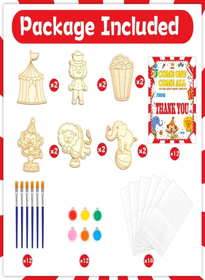 Bornerwhite Circus Party Favors Carnival Craft Kits Party Supplies Wooden Painting Kit for Kids Boys Girls Birthday Decorations Supplies Gifts Classroom School Prizes Rewards(12 Pcs) - Image 3