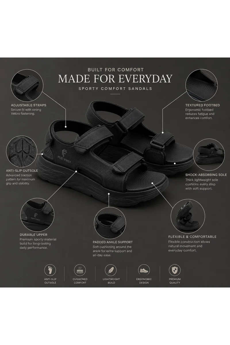 Feet First Men’s Sports Sandals with Adjustable Velcro Straps – Lightweight Comfort Outdoor Walking Sandals