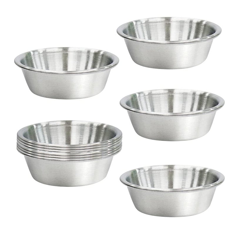 BangBoom 10Pack 2.3OZ Stainless Steel Sauce Dish  Seasoning Dishes  Premium Sushi Dipping Bowl Saucers  Metal Ramekins  Mini Appetizer Plates  Individual Condiment Sauce Cups (Silver) - Image 1