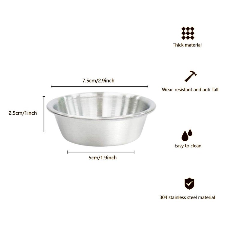 BangBoom 10Pack 2.3OZ Stainless Steel Sauce Dish  Seasoning Dishes  Premium Sushi Dipping Bowl Saucers  Metal Ramekins  Mini Appetizer Plates  Individual Condiment Sauce Cups (Silver) - Image 2