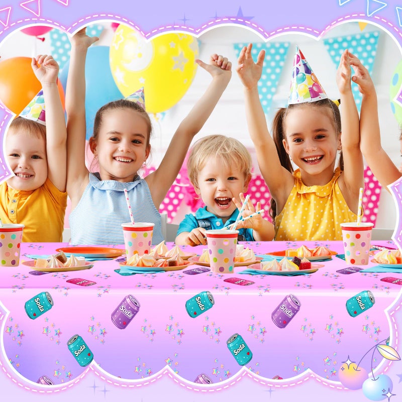 Gilprop 2 Pcs Plastic Birthday Tablecloth 108 x 54 Inches Disposable Rectangle Table Cover for Boys Girls Birthday Party Decorations (Soda Bottle) - Image 2