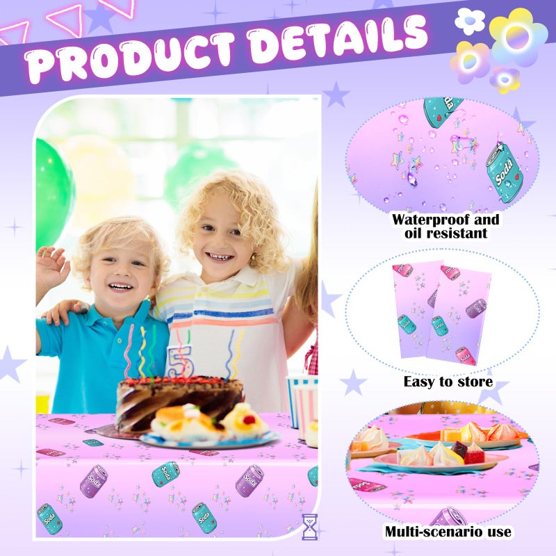 Gilprop 2 Pcs Plastic Birthday Tablecloth 108 x 54 Inches Disposable Rectangle Table Cover for Boys Girls Birthday Party Decorations (Soda Bottle) - Image 4