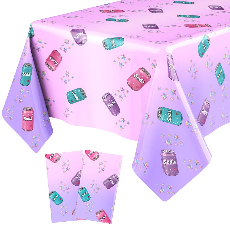 Gilprop 2 Pcs Plastic Birthday Tablecloth 108 x 54 Inches Disposable Rectangle Table Cover for Boys Girls Birthday Party Decorations (Soda Bottle) - Image 1