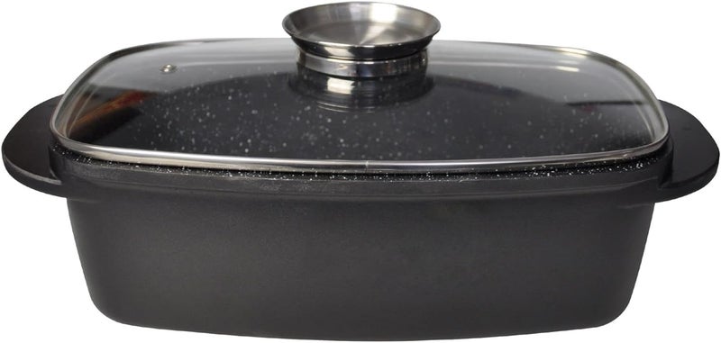 Olpad صينية الشواء من الألمنيوم المصبوب أولباد مع زر العطر المدمج وصينية الشواء من الألمنيوم المصبوب مع فتحة بخار وطلاء تيفلون غير لاصق وغطاء للشواء حتى 240 درجة مئوية آمنة للغسل في غسالة الصحون - Image 1