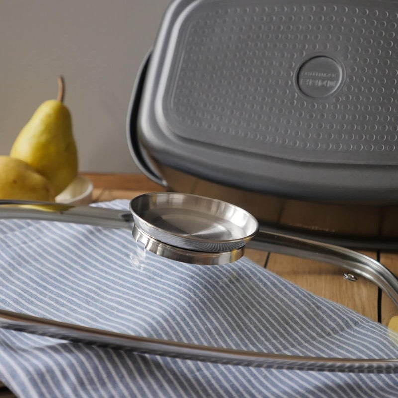 Olpad صينية الشواء من الألمنيوم المصبوب أولباد مع زر العطر المدمج وصينية الشواء من الألمنيوم المصبوب مع فتحة بخار وطلاء تيفلون غير لاصق وغطاء للشواء حتى 240 درجة مئوية آمنة للغسل في غسالة الصحون - Image 3