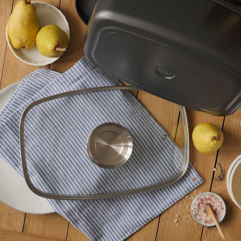 Olpad صينية الشواء من الألمنيوم المصبوب أولباد مع زر العطر المدمج وصينية الشواء من الألمنيوم المصبوب مع فتحة بخار وطلاء تيفلون غير لاصق وغطاء للشواء حتى 240 درجة مئوية آمنة للغسل في غسالة الصحون - Image 5