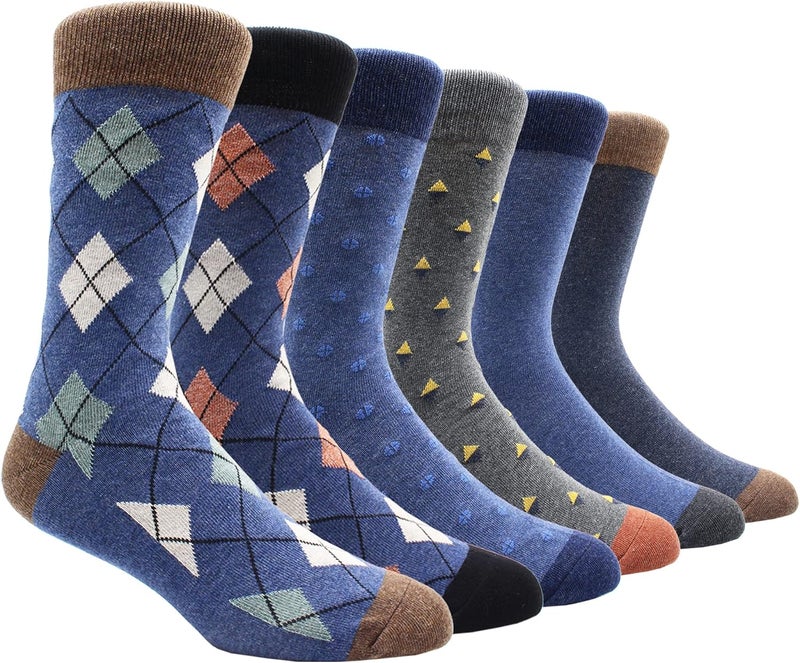 TOEJYJ Mens Fun Dress Socks, Pattern Funny Casual Socks Pack, Colorful Striped Cotton Novelty Socks Size 10-13 - Image 1