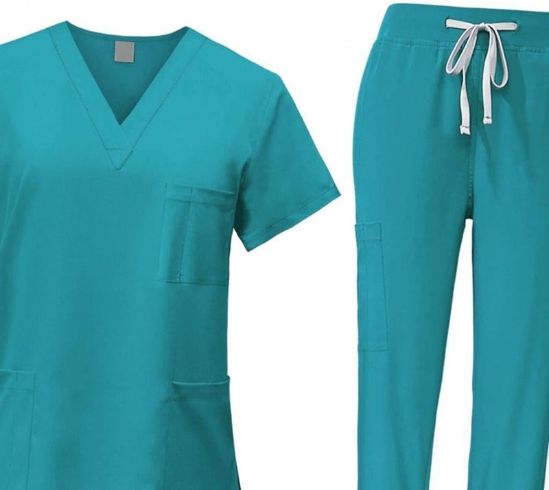 Nursing Scrubs Set Built with V Neckline Pocket Uniform Pants Machine Washable Daily Workwear Lightweight Flexible Material Suitable for, Blue, M - Image 3