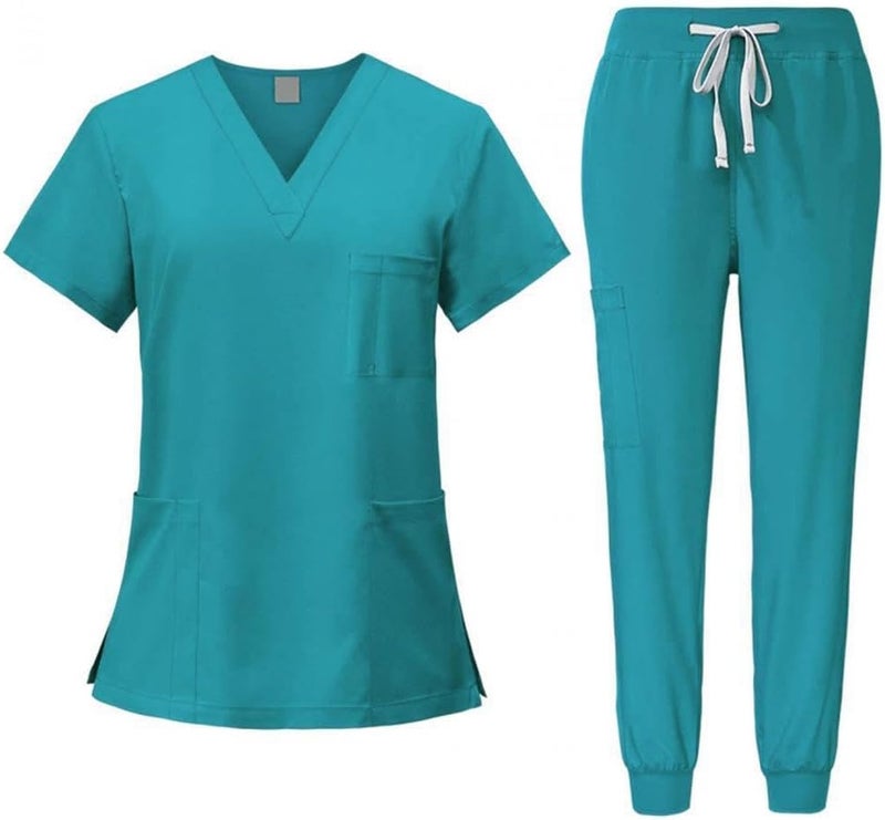 Nursing Scrubs Set Built with V Neckline Pocket Uniform Pants Machine Washable Daily Workwear Lightweight Flexible Material Suitable for, Blue, M - Image 1