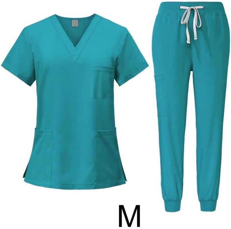 Nursing Scrubs Set Built with V Neckline Pocket Uniform Pants Machine Washable Daily Workwear Lightweight Flexible Material Suitable for, Blue, M - Image 2