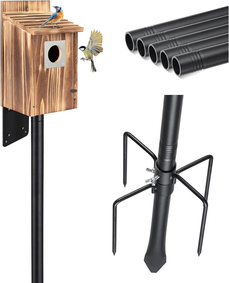 Keplrend Bird Feeder Pole 2Pack, 75" Adjustable Heavy Duty Bird House Pole Outdoor, 1" Diameter Sturdy Steel, Universal Mount Kit for Hummingbird Feeder & Bluebird House, 5-Pronged Anti-Tip Base Easy Install - Image 1