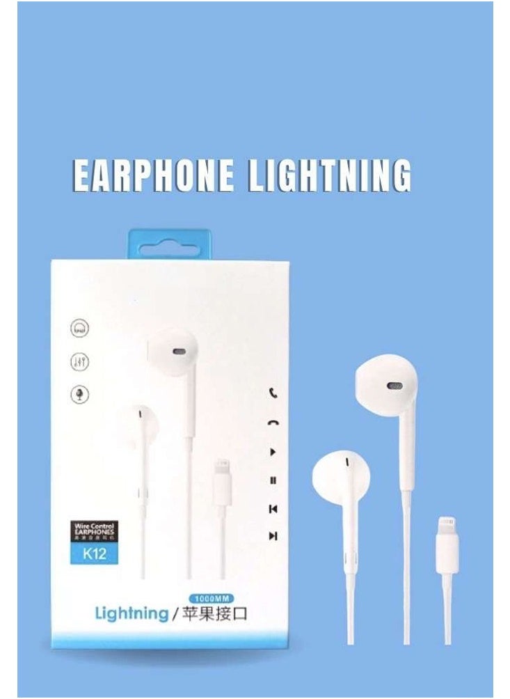 K12 Lightning Earphones , Comfortable in-ear design for a long, pain-free listening experience , High-quality noise isolation technology , Built-in microphone and full call and volume control , Compatible with iPhone devices , Clear sound and a clear communication experience