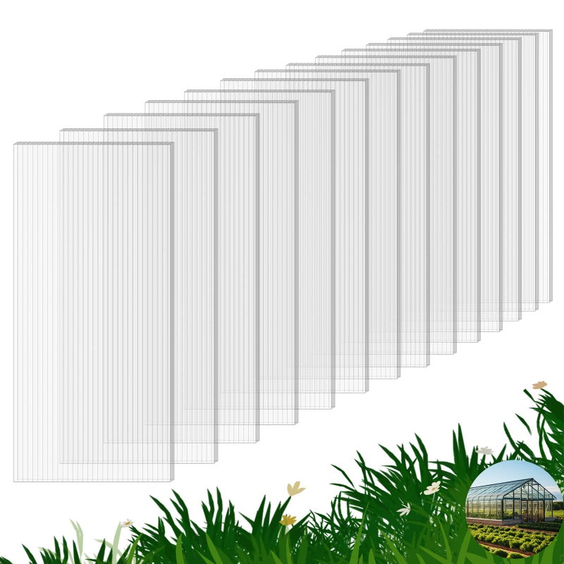 FAHKNS 14 Pack Polycarbonate Greenhouse Panels, 4' x 2' x 0.16" Twin-Wall Polycarbonate Sheets for All Weather Greenhouse Covering, Excellent Light Transmission & Weather Resistance for Optimal Plant Growth - Image 1