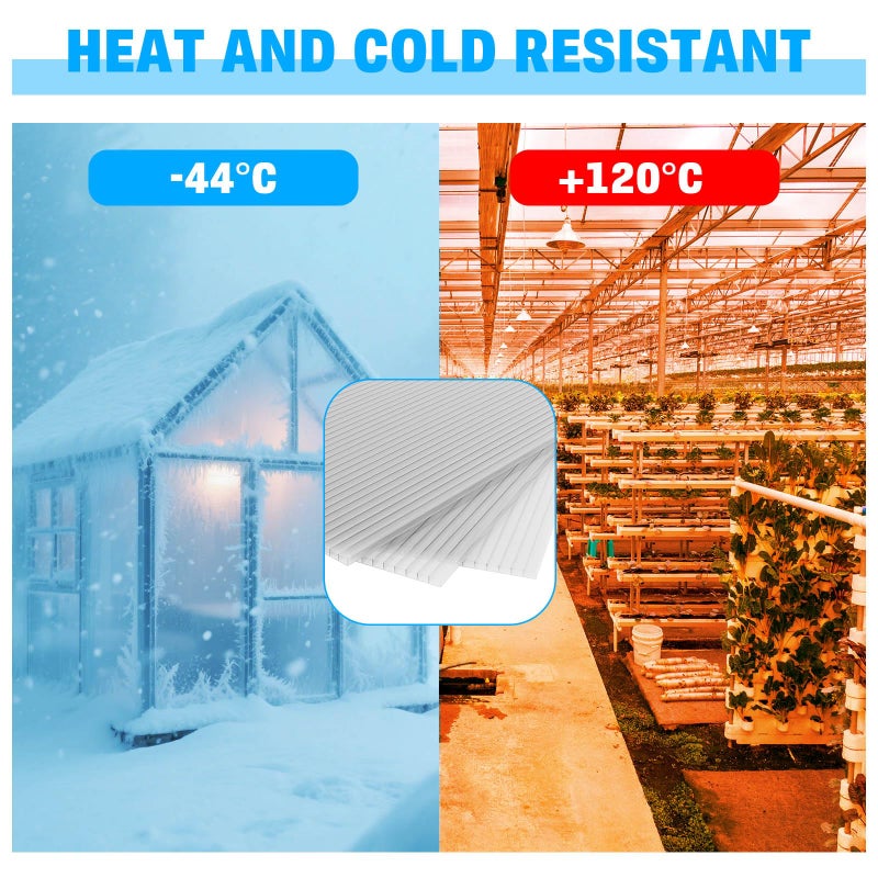 FAHKNS 14 Pack Polycarbonate Greenhouse Panels, 4' x 2' x 0.16" Twin-Wall Polycarbonate Sheets for All Weather Greenhouse Covering, Excellent Light Transmission & Weather Resistance for Optimal Plant Growth - Image 4