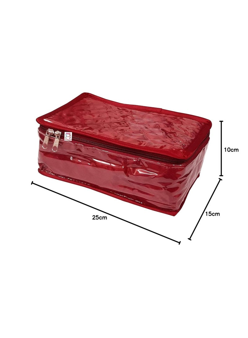 atorakushon® Satin Makeup Pouches Cosmetic Necklace Earrings Vanity Jewellery Organiser for Women's (Red ) - Image 2