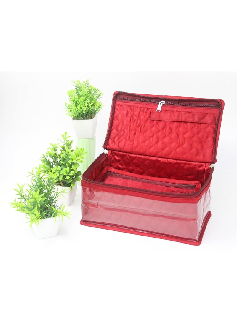 atorakushon® Satin Makeup Pouches Cosmetic Necklace Earrings Vanity Jewellery Organiser for Women's (Red ) - Image 4