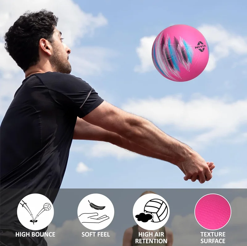 نيفيا Nivia Multicolor Rubber Moulded Volleyball with Pump for Indoor and Outdoor Use - Size 4