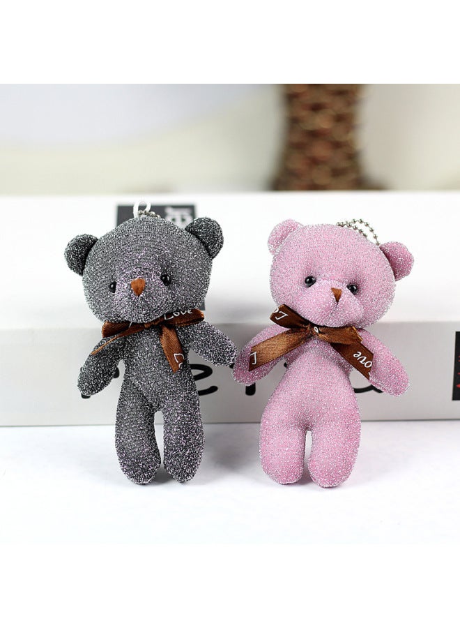 إسكدنيا دمية دب من القطيفة على شكل فيونكة حريرية لامعة حقيبة دمية تيدي صغيرة إكسسوارات ملابس دمية دب ملتصقة - اللون: أصفر - الارتفاع: 12 سم (دب ساطع) - Image 3