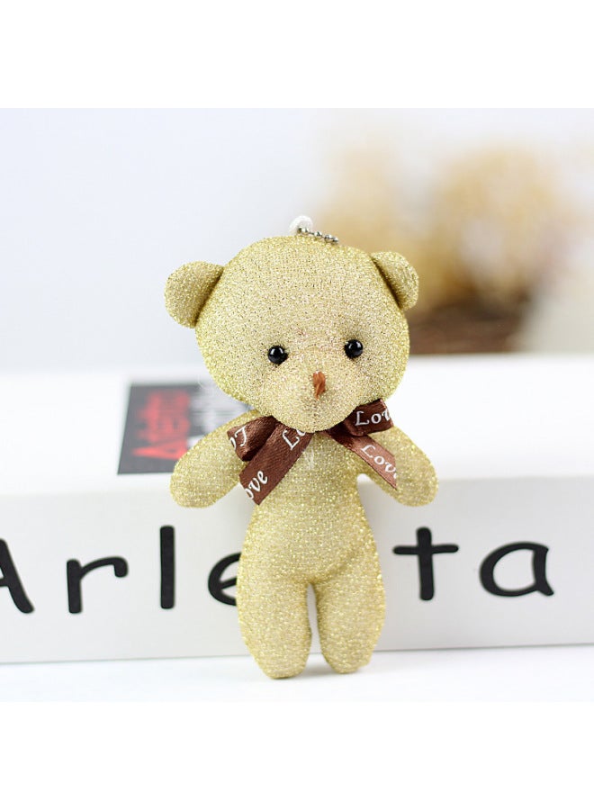 إسكدنيا دمية دب من القطيفة على شكل فيونكة حريرية لامعة حقيبة دمية تيدي صغيرة إكسسوارات ملابس دمية دب ملتصقة - اللون: أصفر - الارتفاع: 12 سم (دب ساطع) - Image 1