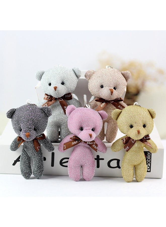 إسكدنيا دمية دب من القطيفة على شكل فيونكة حريرية لامعة حقيبة دمية تيدي صغيرة إكسسوارات ملابس دمية دب ملتصقة - اللون: أصفر - الارتفاع: 12 سم (دب ساطع) - Image 2