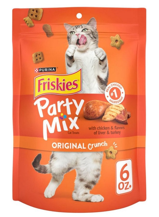 فريسكس مكافآت القطط Purina Friskies المصنوعة في الولايات المتحدة الأمريكية، Party Mix Original Crunch - (7) أكياس سعة 6 أونصات - Image 1