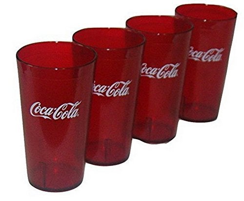 Coca-Cola Coca Cola Logo Ruby Red Plastic Tumblers Set of 4-16oz (Coke)