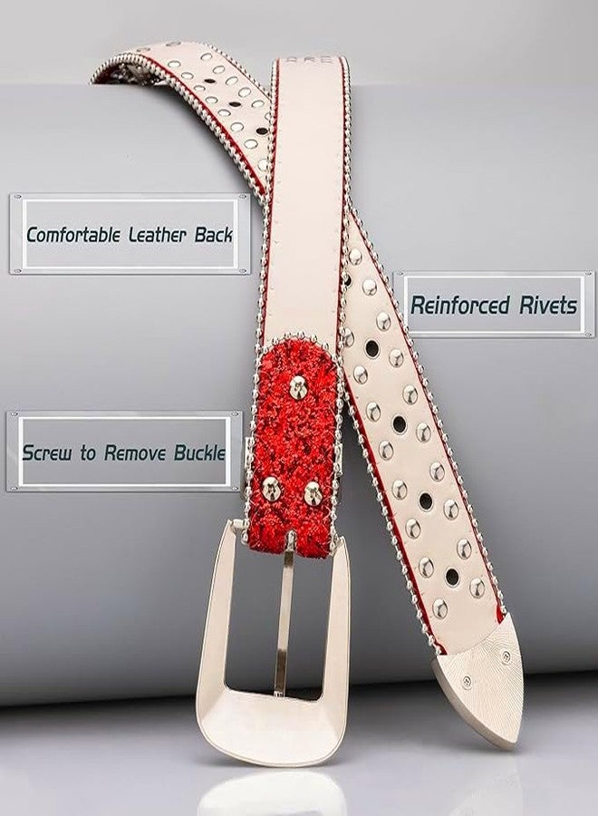 VJK Women Rhinestone Belt for Jeans, Western Cowgirl Bling Studded Belt Crocodile Grain Luxury Strap Leather Sparkle Sequin Leather Diamond Punk for Jeans Pants Dresses - Image 5