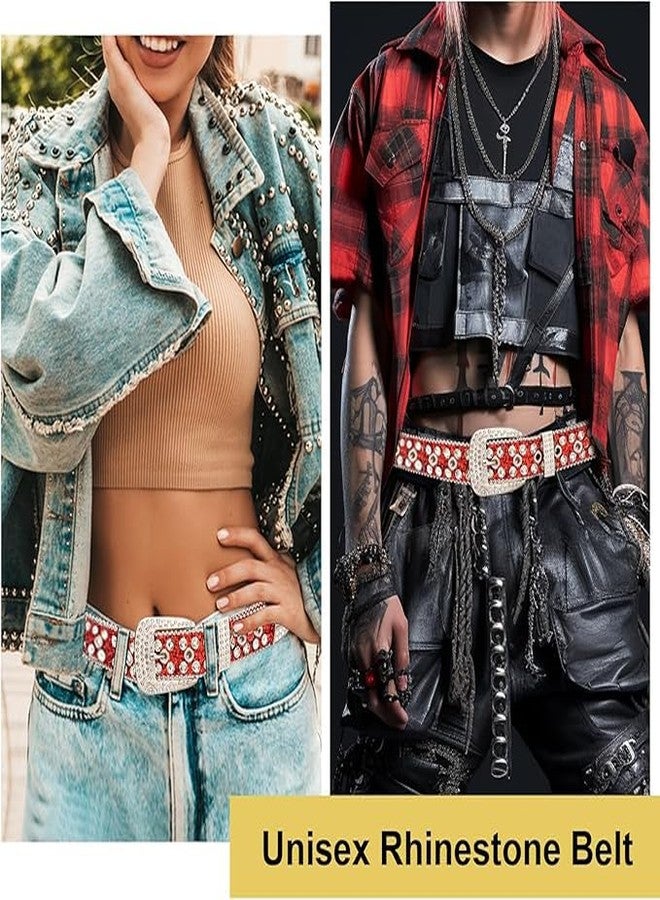 VJK Women Rhinestone Belt for Jeans, Western Cowgirl Bling Studded Belt Crocodile Grain Luxury Strap Leather Sparkle Sequin Leather Diamond Punk for Jeans Pants Dresses - Image 2