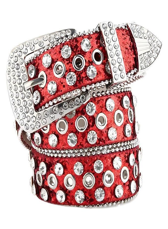 VJK Women Rhinestone Belt for Jeans, Western Cowgirl Bling Studded Belt Crocodile Grain Luxury Strap Leather Sparkle Sequin Leather Diamond Punk for Jeans Pants Dresses - Image 1