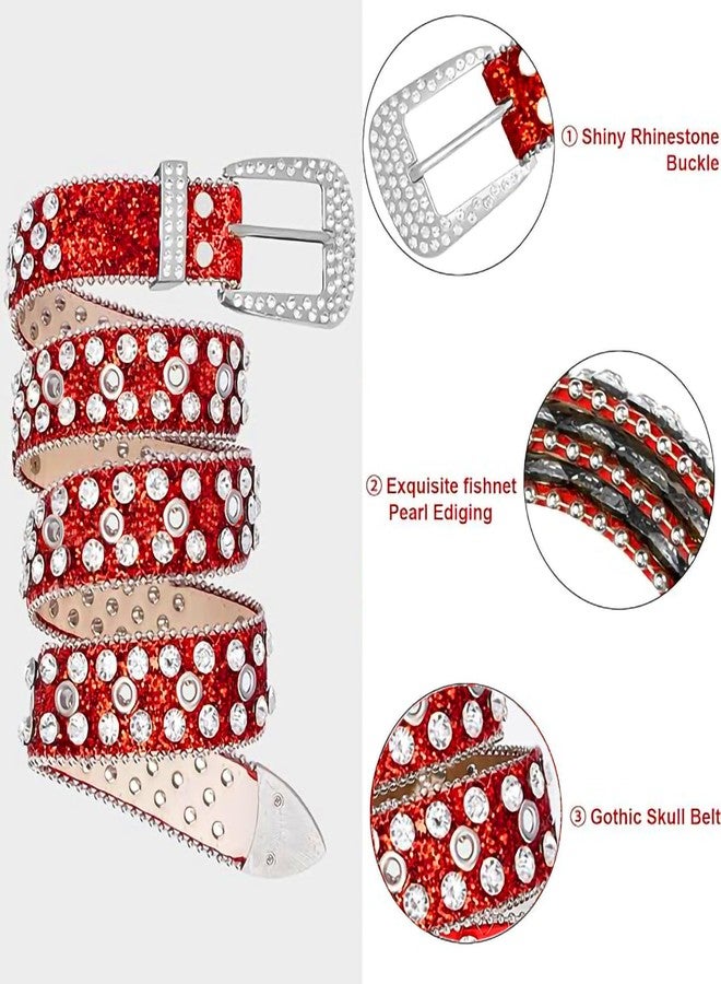 VJK Women Rhinestone Belt for Jeans, Western Cowgirl Bling Studded Belt Crocodile Grain Luxury Strap Leather Sparkle Sequin Leather Diamond Punk for Jeans Pants Dresses - Image 3