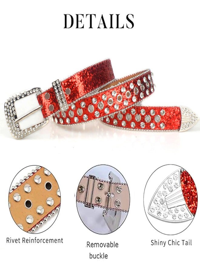 VJK Women Rhinestone Belt for Jeans, Western Cowgirl Bling Studded Belt Crocodile Grain Luxury Strap Leather Sparkle Sequin Leather Diamond Punk for Jeans Pants Dresses - Image 4
