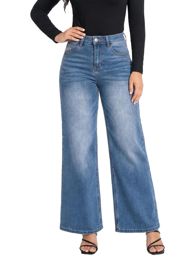 ONESO High Waisted Wide Leg Jeans for Women Stretchy Tummy Control Baggy Jeans Trendy Boyfriend Plus Size Denim Pants - Image 1