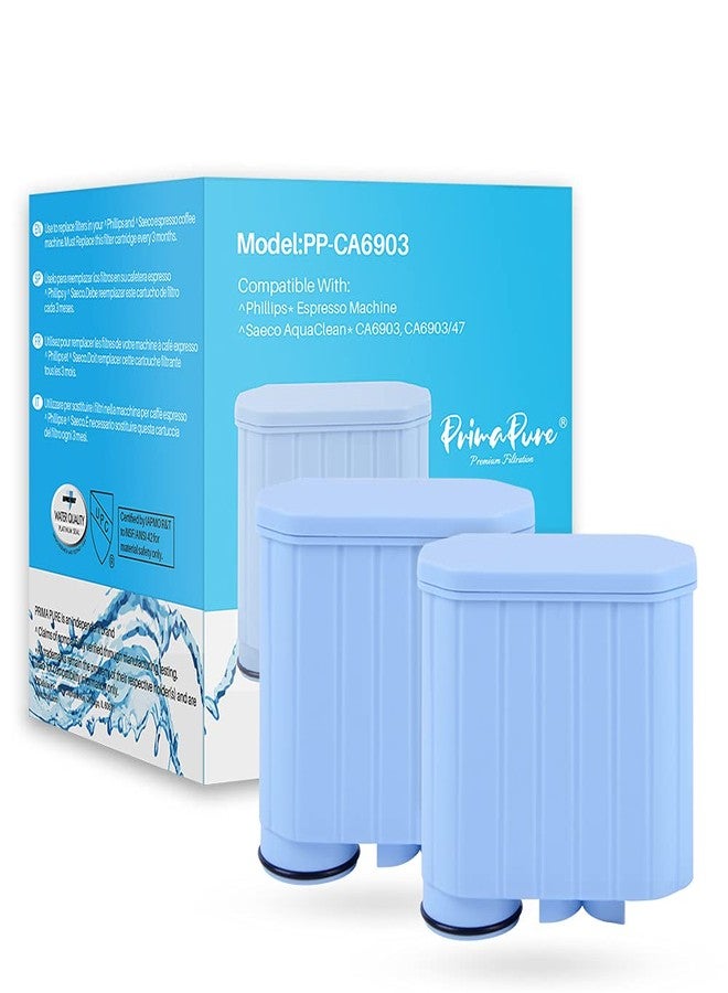 PrimaPure عبوة من فلترين بديلين لماكينة قهوة الإسبريسو PrimaPure، متوافقة مع Philips Saeco AquaClean CA6903، حاصلة على شهادة NSF/ANSI 42 من IAPMO RT - Image 1