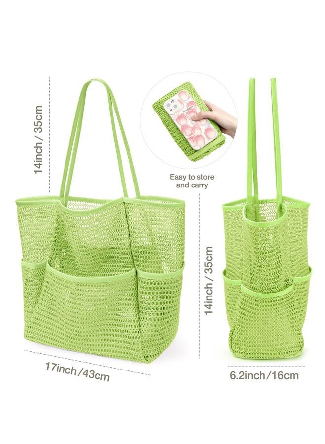 KPX Mesh Beach Bag, Tote Bag for Women Large Foldable Mesh Swimming Bag with Pockets - Sandproof, Waterproof, Green-style2 - Image 2