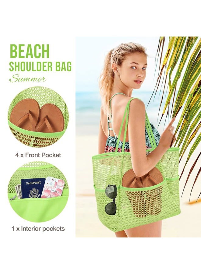 KPX Mesh Beach Bag, Tote Bag for Women Large Foldable Mesh Swimming Bag with Pockets - Sandproof, Waterproof, Green-style2 - Image 4