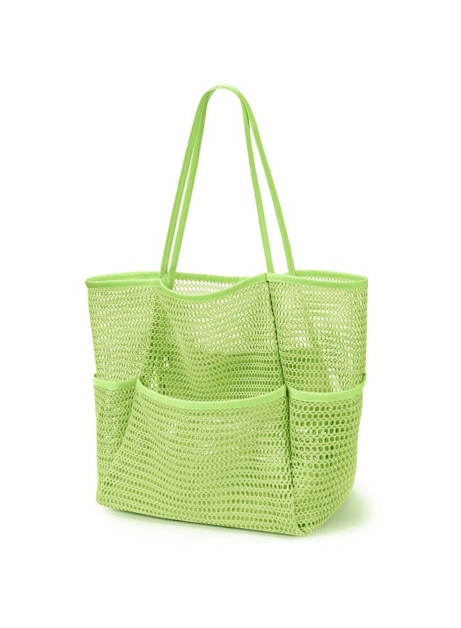 KPX Mesh Beach Bag, Tote Bag for Women Large Foldable Mesh Swimming Bag with Pockets - Sandproof, Waterproof, Green-style2 - Image 1