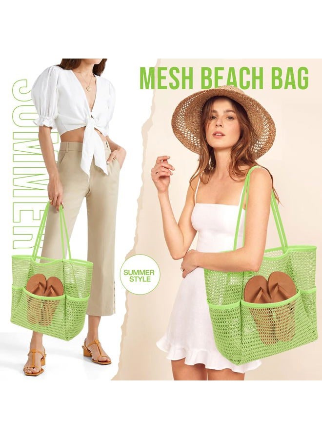 KPX Mesh Beach Bag, Tote Bag for Women Large Foldable Mesh Swimming Bag with Pockets - Sandproof, Waterproof, Green-style2 - Image 3