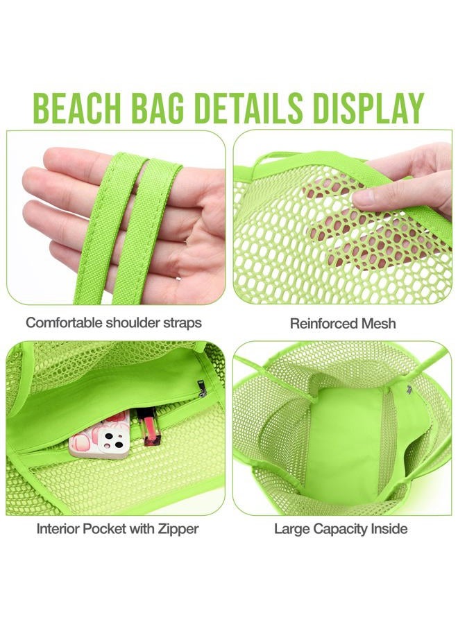 KPX Mesh Beach Bag, Tote Bag for Women Large Foldable Mesh Swimming Bag with Pockets - Sandproof, Waterproof, Green-style2 - Image 5