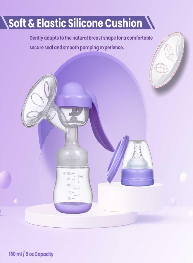 ARDAKI Breast Pump for Feeding Mothers, 3 Level Suction Adjustment, Flexible Silicone Massage Cushion & Ergonomic Handle for Easy & Painless Breast Milk Expression, Manual Breast Pump, BPA Free - Image 2