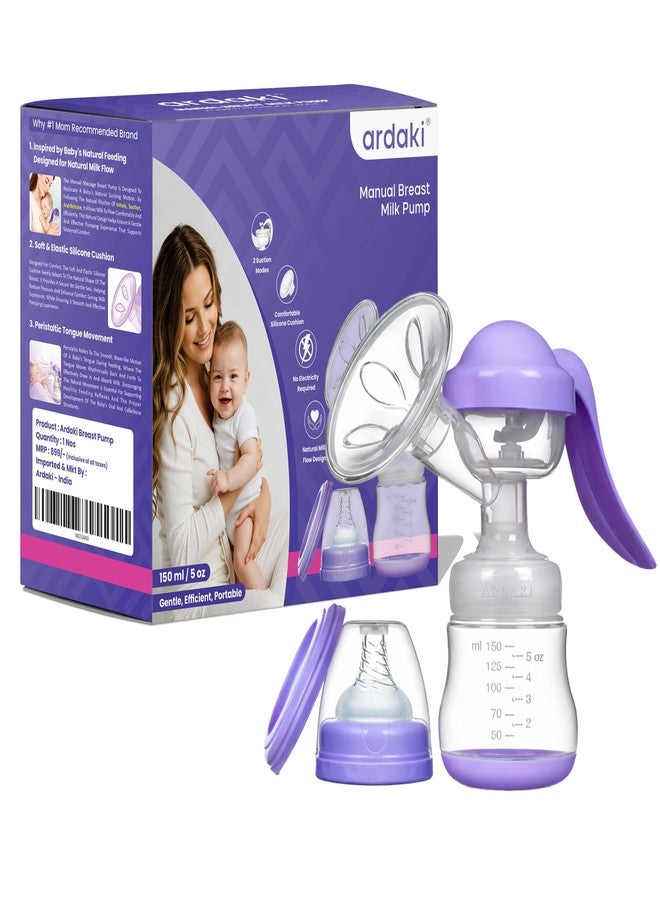 ARDAKI Breast Pump for Feeding Mothers, 3 Level Suction Adjustment, Flexible Silicone Massage Cushion & Ergonomic Handle for Easy & Painless Breast Milk Expression, Manual Breast Pump, BPA Free - Image 1