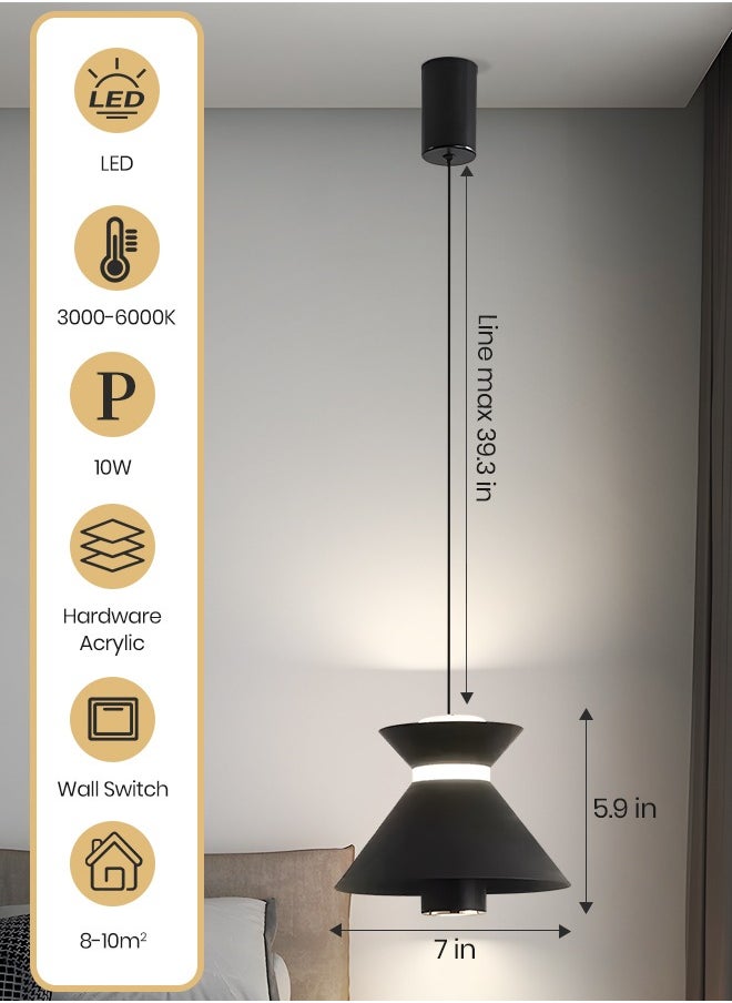 YATAI LIGHTING Modern LED Pendant Light Fixture, 10W Adjustable Conical Pendant  , Dimmable 3000K-6000K for Kitchen/Bedroom/Living Room, Black  - Image 2