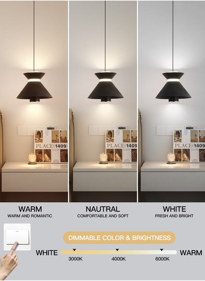 YATAI LIGHTING Modern LED Pendant Light Fixture, 10W Adjustable Conical Pendant  , Dimmable 3000K-6000K for Kitchen/Bedroom/Living Room, Black  - Image 3