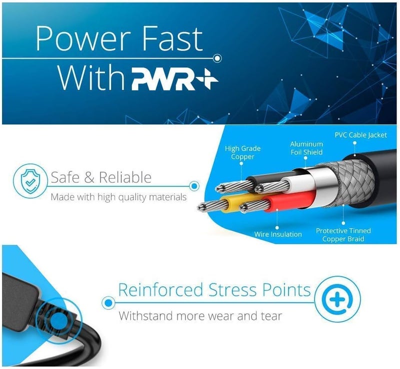 PWR+ Tv Power Cord 12Ft Cable for Samsung LG TCL Sony: Apple Tv Insignia Sharp Toshiba JVC Hisense 4k 8k UHD Crystal Tizen Smart Roku Google Quantum Panasonic HDR LED QLED 2 Prong UL Listed - Image 3