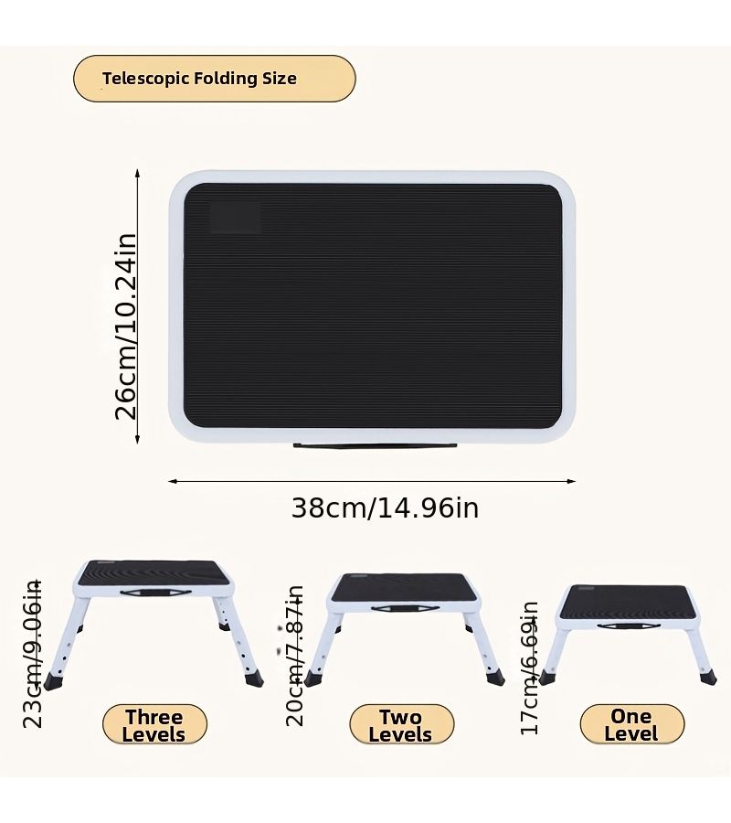 Foldable Stepladder Black Metal Stable Platform Non Slip Multi Purpose Thickened Steel Indoor Outdoor - Image 1